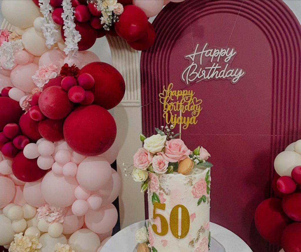 Custom-Floral-50th-Birthday-Cake-Markham-Event-Decor